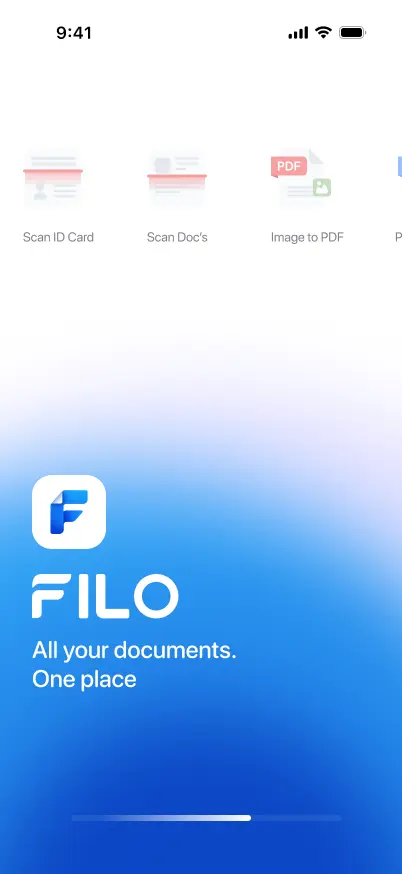 Filo app home screen showing recent files and quick tools